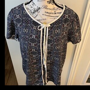 Le Lis Navy and White Patterned Blouse